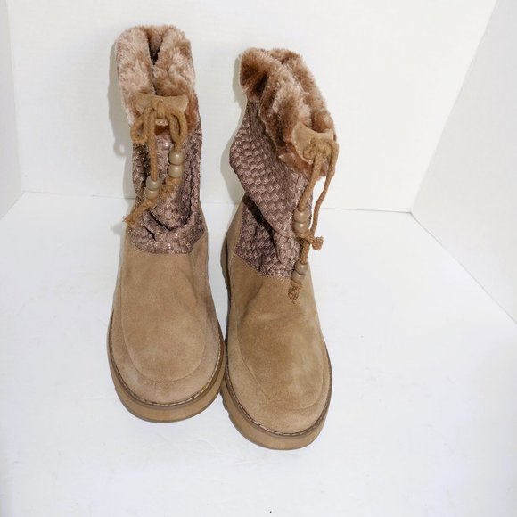 Skechers Genuine Suede Leather Taupe Keepsakes "Lazy bones" Boots Size 8.5 - Picture 3 of 6